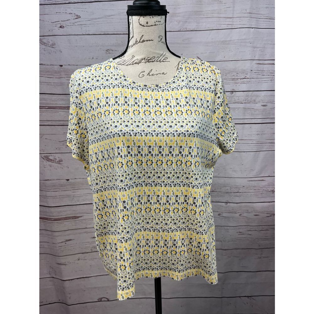 Croft & Barrow Classic Tee Womens XXL Yellow Grey Geometric Mosaic Short Sleeve